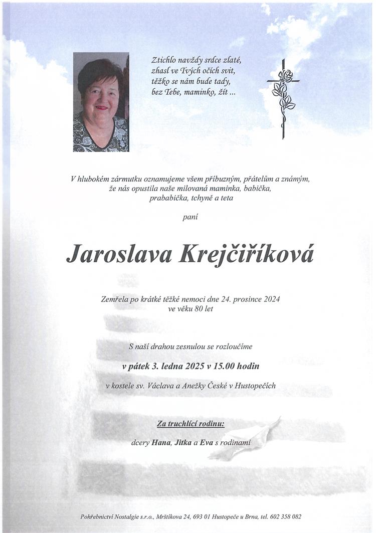 Krejčiříková Jaroslava +24.12.2024