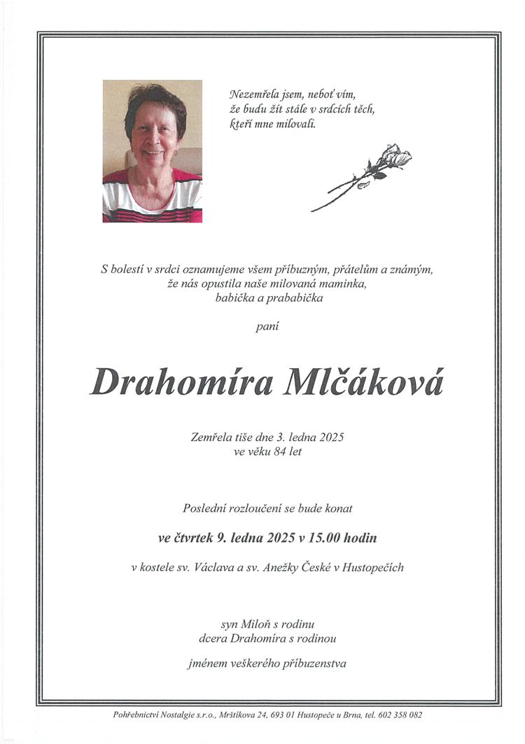 Mlčáková Drahomíra +3.1.2025